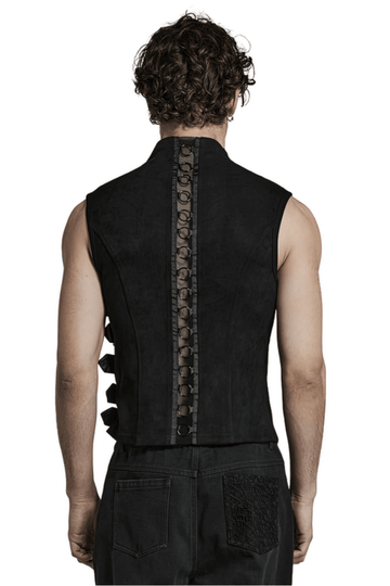 Sleek and Bold Buckled Suede Punk Vest for Men